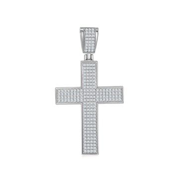 D Color Moissanite Melee Classic Halo Cross Pendant in Sterling Silver#0