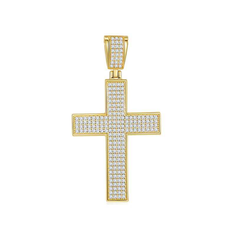 D Color Moissanite Melee Classic Halo Cross Pendant in Sterling Silver#1