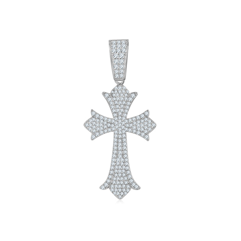 D Color Moissanite Melee Vintage Halo Cross Pendant in Sterling Silver#0