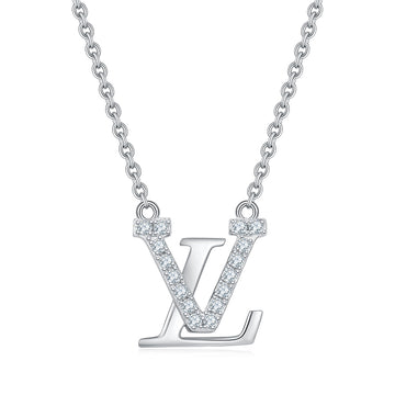 Moissanite LUV Letter Necklace in White Gold Plated Sterling Silver#0