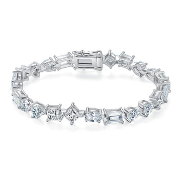 D Color VVS Moissanite Fancy Cut Cluster Tennis Bracelet (0.5 CT Each) in White Gold Plated Sterling Silver#0
