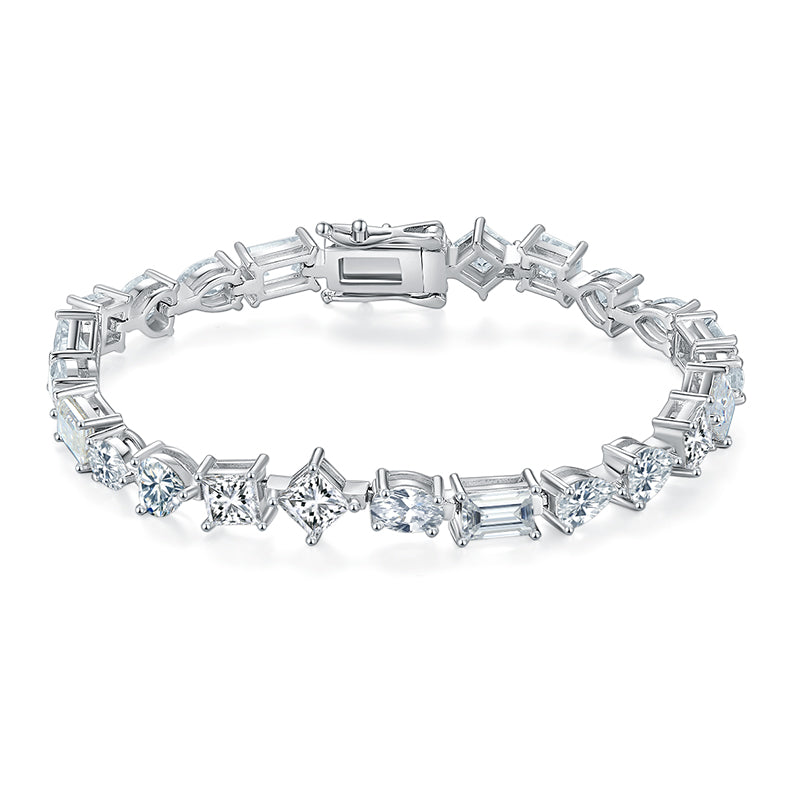 D Color VVS Moissanite Fancy Cut Cluster Tennis Bracelet (0.5 CT Each) in White Gold Plated Sterling Silver#0