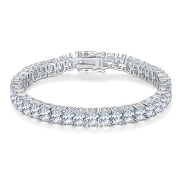D Color VVS Moissanite Cluster Tennis Bracelet (Oval Cut, 0.5 CT Each) in White Gold Plated Sterling Silver#0