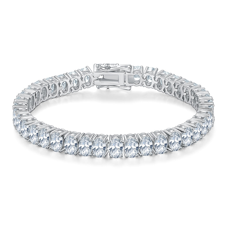 D Color VVS Moissanite Cluster Tennis Bracelet (Oval Cut, 0.5 CT Each) in White Gold Plated Sterling Silver#0
