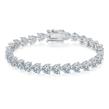 D Color VVS Moissanite Cluster Tennis Bracelet (Heart Cut, 0.5 CT Each) in White Gold Plated Sterling Silver#0