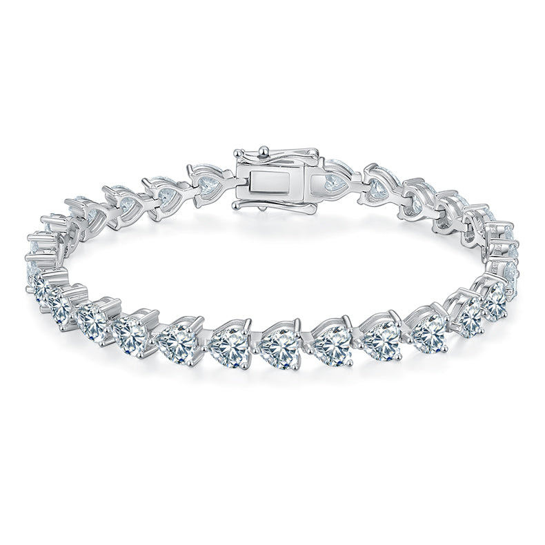 D Color VVS Moissanite Cluster Tennis Bracelet (Heart Cut, 0.5 CT Each) in White Gold Plated Sterling Silver#0