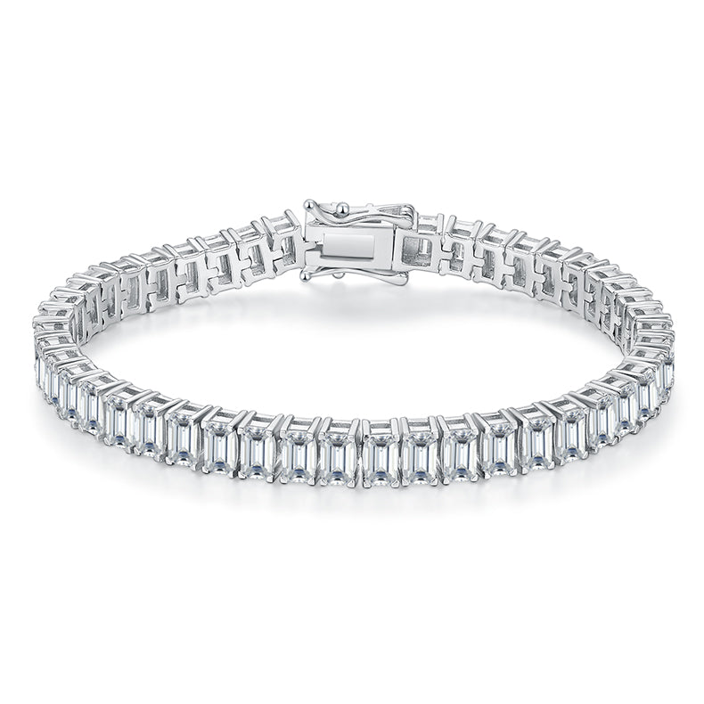 D Color VVS Moissanite Cluster Tennis Bracelet (Emerald Cut, 0.5 CT Each) in White Gold Plated Sterling Silver#0