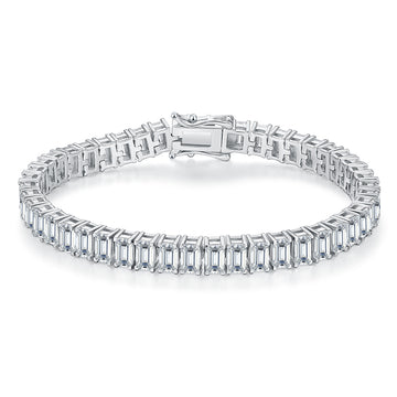 D Color VVS Moissanite Cluster Tennis Bracelet (Emerald Cut, 0.5 CT Each) in White Gold Plated Sterling Silver#0
