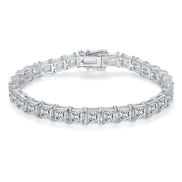 D Color VVS Moissanite Cluster Tennis Bracelet (Princess Cut, 0.5 CT Each) in White Gold Plated Sterling Silver#0