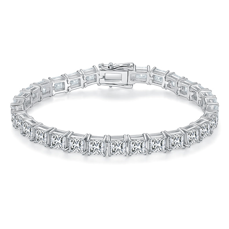 D Color VVS Moissanite Cluster Tennis Bracelet (Princess Cut, 0.5 CT Each) in White Gold Plated Sterling Silver#0