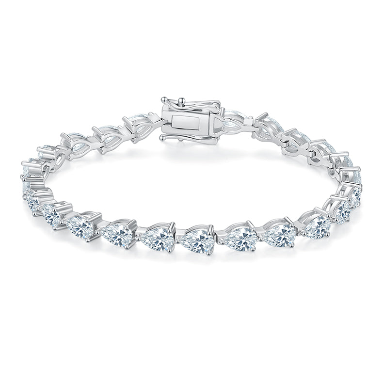 D Color VVS Moissanite Cluster Tennis Bracelet (Pear Cut, 0.5 CT Each) in White Gold Plated Sterling Silver#0