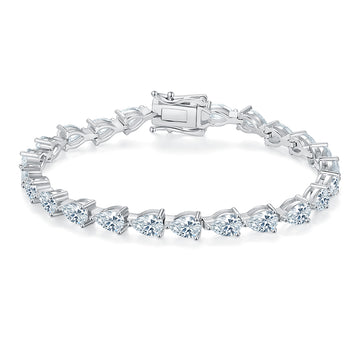 D Color VVS Moissanite Cluster Tennis Bracelet (Pear Cut, 0.5 CT Each) in White Gold Plated Sterling Silver#0