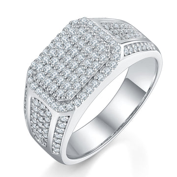 1.2 CT D Color Moissanite Melee Halo Men's Band in White Gold Plated Sterling Silver#0