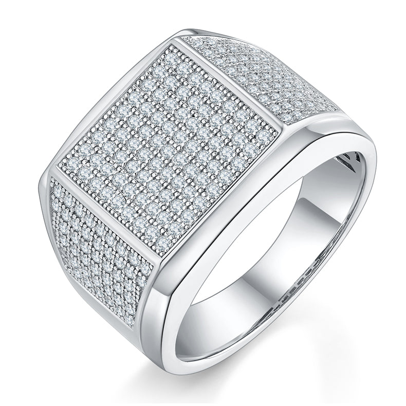 1.0 CT D Color Moissanite Melee Halo Men's Band in White Gold Plated Sterling Silver#0