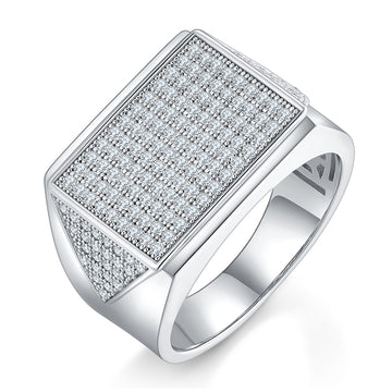 0.95 CT D Color Moissanite Melee Halo Men's Band in White Gold Plated Sterling Silver#0