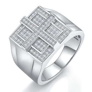 0.53 CT D Color Moissanite Melee Halo Men's Band in White Gold Plated Sterling Silver#0