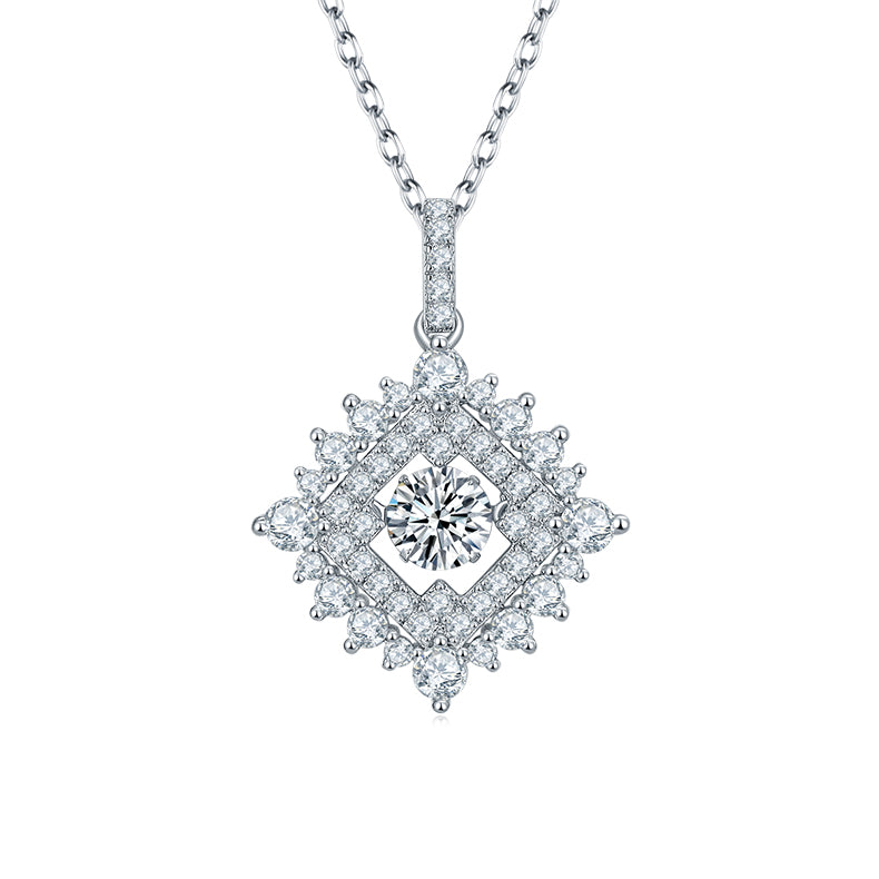 0.5 CT D Color Dancing Moissanite Sparkle Necklace in White Gold Plated Sterling Silver#0