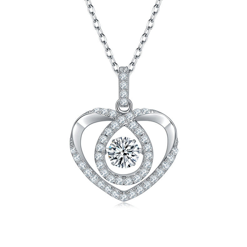 0.5 CT D Color Dancing Moissanite Heartbeat Necklace in White Gold Plated Sterling Silver#0