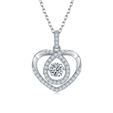 0.5 CT D Color Dancing Moissanite Heartbeat Necklace in White Gold Plated Sterling Silver#0