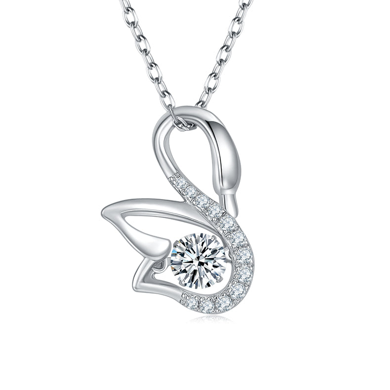 0.5 CT D Color Dancing Moissanite Swan Necklace in White Gold Plated Sterling Silver#0