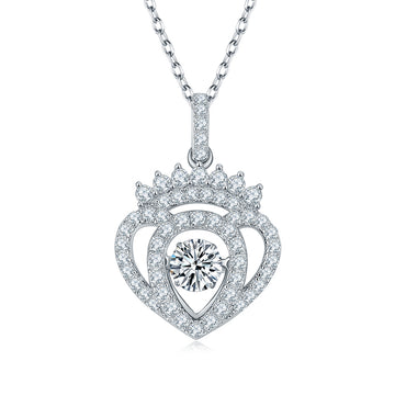 0.5 CT D Color Dancing Moissanite Heart Necklace in White Gold Plated Sterling Silver#0