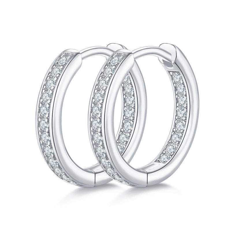 0.32 CT D Color Moissanite Melee Single Row Half Hoop Earrings in Sterling Silver#0