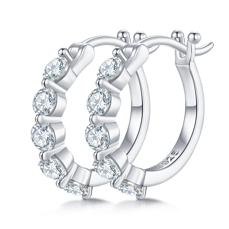 1.0 CT D Color Moissanite Melee Single Row Half Hoop Earrings in Sterling Silver#0