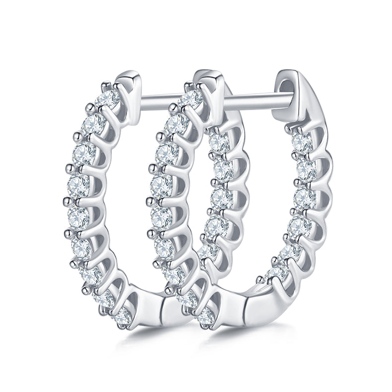 0.45 CT D Color Moissanite Melee Single Row Half Hoop Earrings in Sterling Silver#0