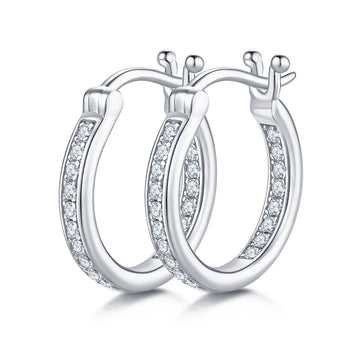0.3 CT D Color Moissanite Melee Single Row Half Hoop Earrings in Sterling Silver#0