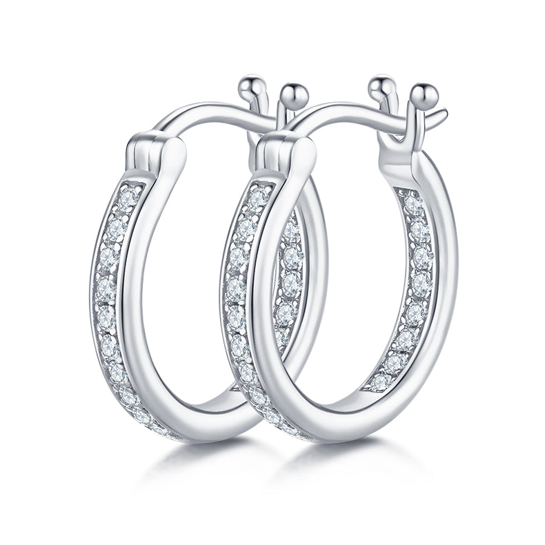 0.3 CT D Color Moissanite Melee Single Row Half Hoop Earrings in Sterling Silver#0