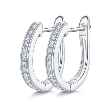 0.2 CT D Color Moissanite Melee Single Row Half Hoop Earrings in Sterling Silver#0