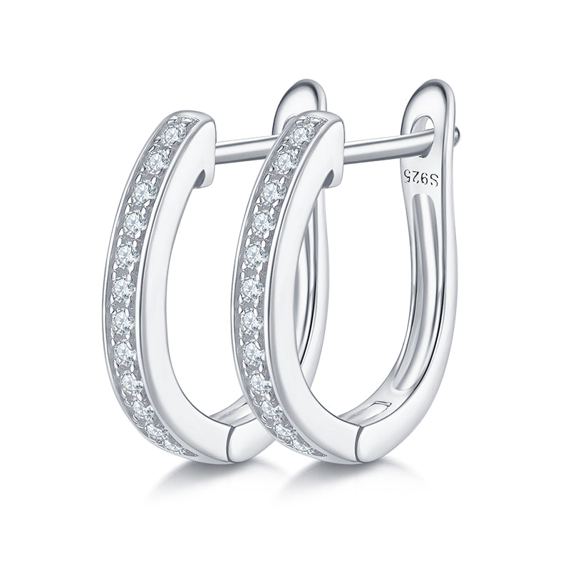 0.2 CT D Color Moissanite Melee Single Row Half Hoop Earrings in Sterling Silver#0