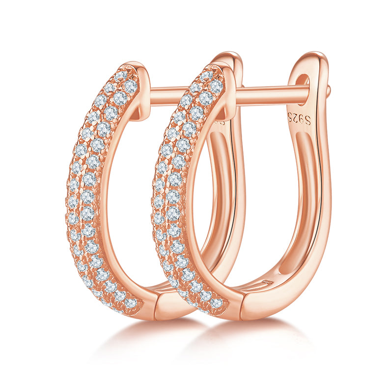 0.3 CT D Color Moissanite Melee 3-Row Half Hoop Earrings in Sterling Silver#1