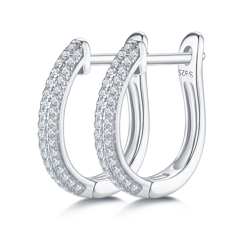 0.3 CT D Color Moissanite Melee 3-Row Half Hoop Earrings in Sterling Silver#0
