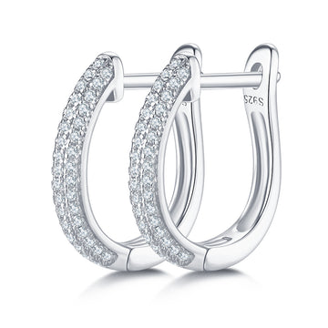 0.3 CT D Color Moissanite Melee 3-Row Half Hoop Earrings in Sterling Silver#0