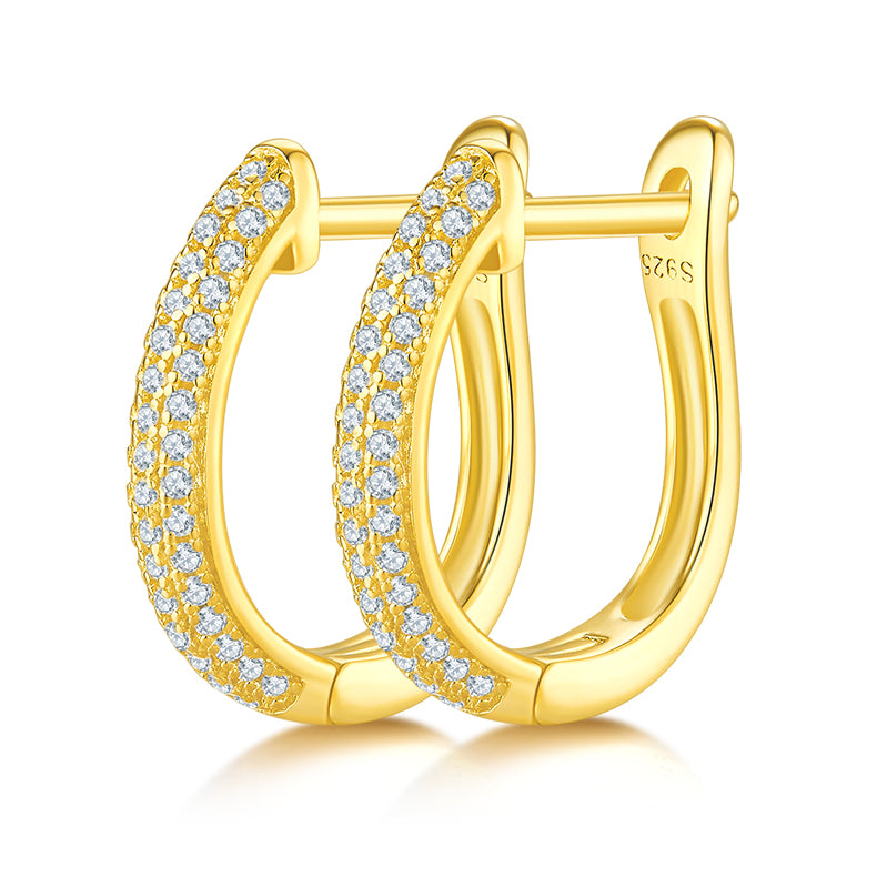 0.3 CT D Color Moissanite Melee 3-Row Half Hoop Earrings in Sterling Silver#2