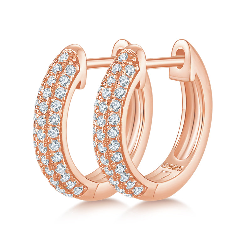 0.37 CT D Color Moissanite Melee 3-Row Half Hoop Earrings in Sterling Silver#1