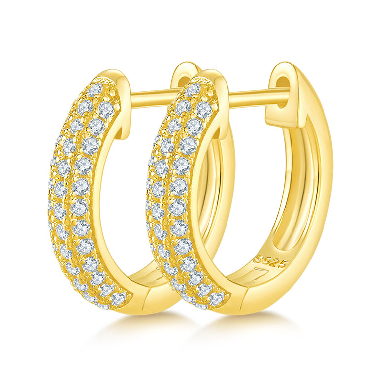 0.37 CT D Color Moissanite Melee 3-Row Half Hoop Earrings in Sterling Silver#2