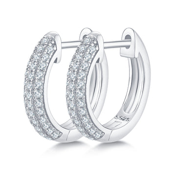 0.37 CT D Color Moissanite Melee 3-Row Half Hoop Earrings in Sterling Silver#0