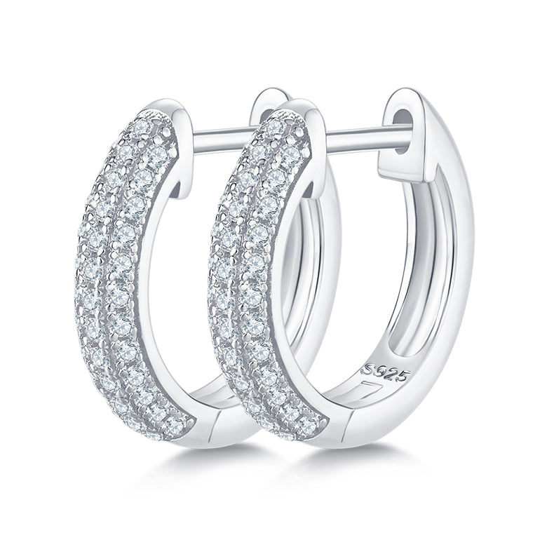 0.37 CT D Color Moissanite Melee 3-Row Half Hoop Earrings in Sterling Silver#0
