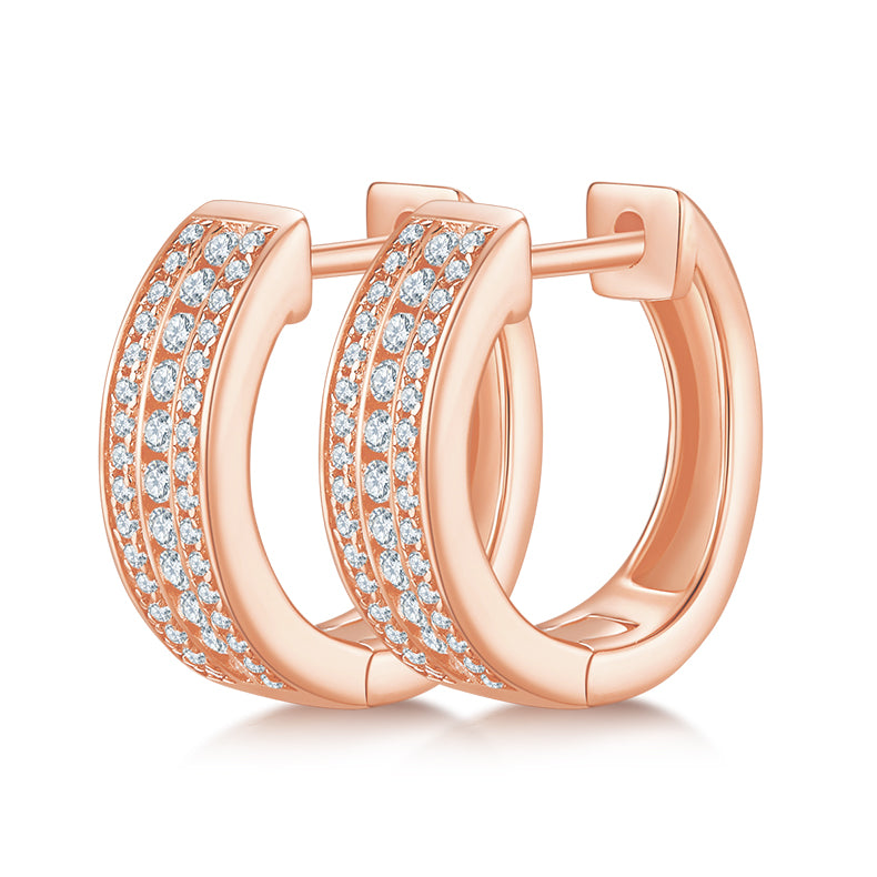 0.37 CT D Color Moissanite Melee 3-Row Half Hoop Earrings in Sterling Silver#1
