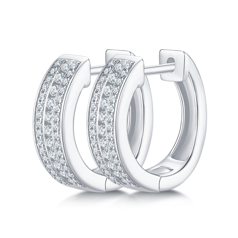 0.37 CT D Color Moissanite Melee 3-Row Half Hoop Earrings in Sterling Silver#0