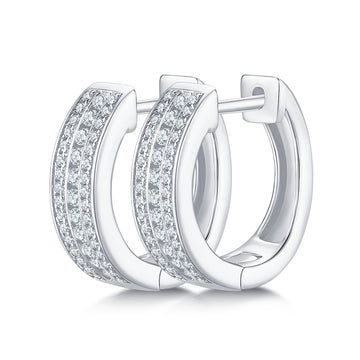 0.37 CT D Color Moissanite Melee 3-Row Half Hoop Earrings in Sterling Silver#0