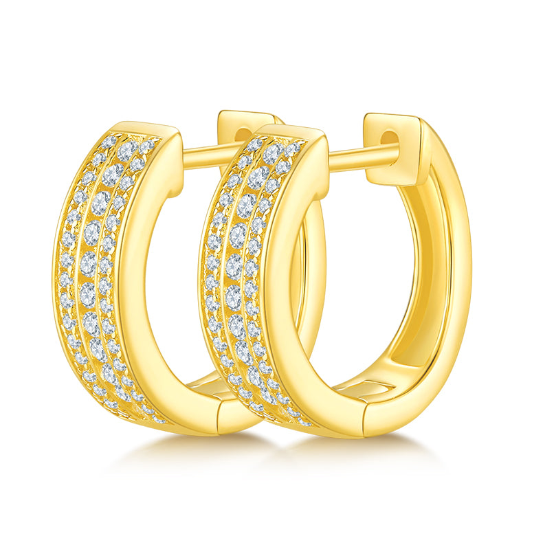 0.37 CT D Color Moissanite Melee 3-Row Half Hoop Earrings in Sterling Silver#2