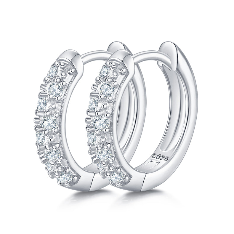 0.27 CT D Color Moissanite Melee Double Row Half Hoop Earrings in Sterling Silver#0