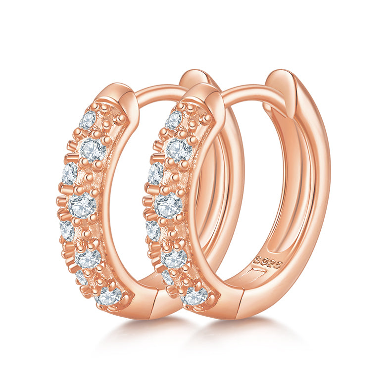 0.27 CT D Color Moissanite Melee Double Row Half Hoop Earrings in Sterling Silver#1
