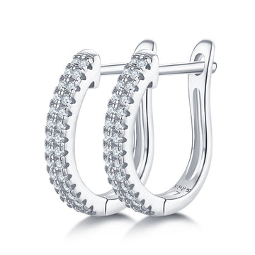 0.28 CT D Color Moissanite Melee Double Row Half Hoop Earrings in Sterling Silver#0