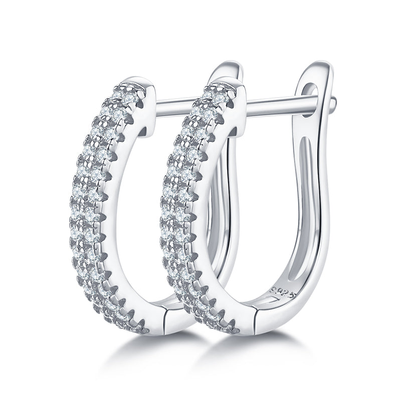 0.28 CT D Color Moissanite Melee Double Row Half Hoop Earrings in Sterling Silver#0
