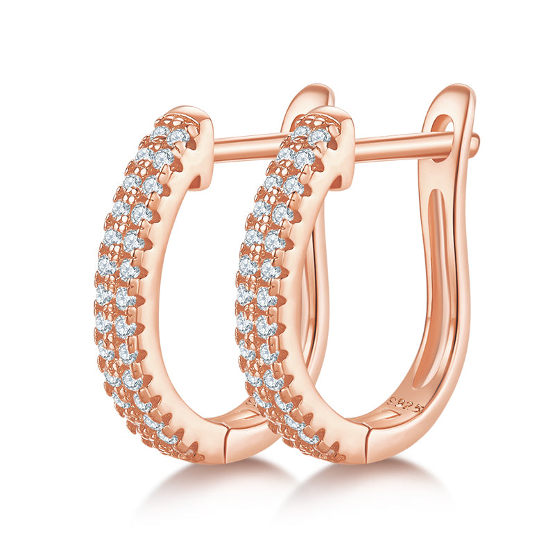 0.28 CT D Color Moissanite Melee Double Row Half Hoop Earrings in Sterling Silver#1