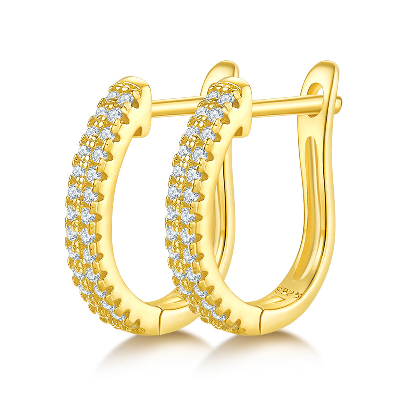 0.28 CT D Color Moissanite Melee Double Row Half Hoop Earrings in Sterling Silver#2